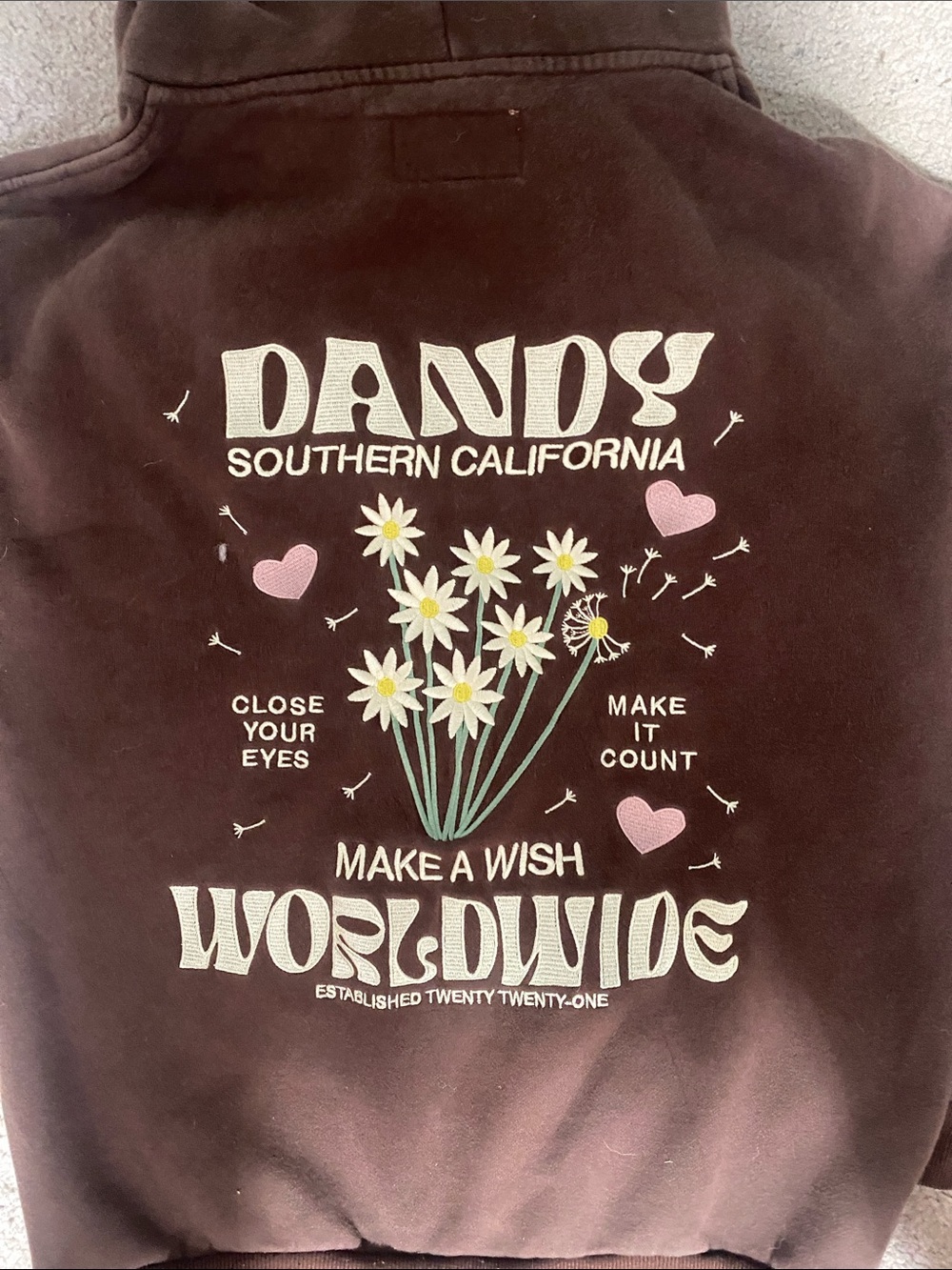 Brown Pullover Hoodie with Heart Accent - Picture 2 of 3